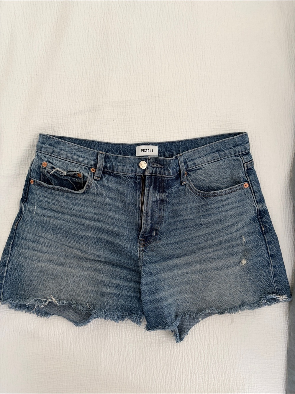 pistola Frayed Hem Denim Shorts - Blue
